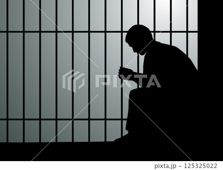 A man sits on a bench in prison. Vector drawing A man sits on a bench in prison. Vector drawing 125325022