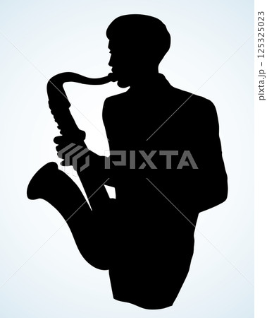A man plays the saxophone. Vector drawing 125325023