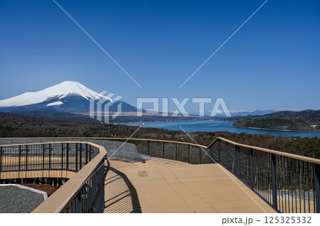 山梨県パノラマ台からの山中湖と富士山 125325332