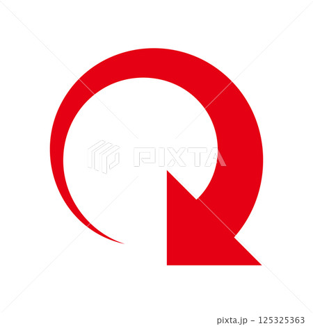 くるっとカーブしたシンプルな赤い矢印　白背景 125325363