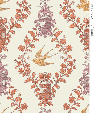 Swallow Bird and Floral Seamless Pattern: Elegant Vector Illustration for Fabrics, Wallpapers, and Packaging Design 125325458