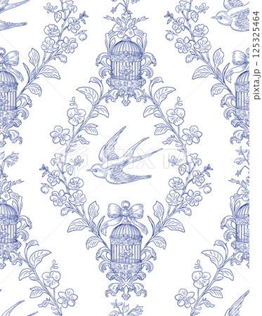 Swallow Bird and Floral Seamless Pattern: Elegant Vector Illustration for Fabrics, Wallpapers, and Packaging Design Swallow Bird and Floral Seamless Pattern: Elegant Vector Illustration for Fabrics, Wallpapers, and Packaging Design 125325464