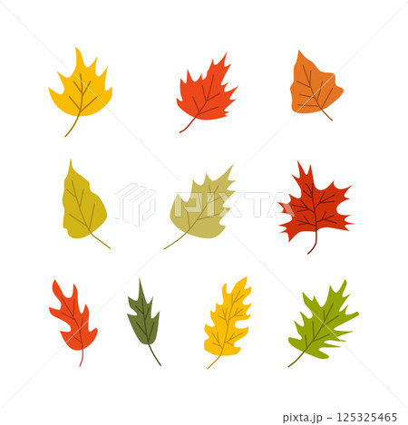 colorful multicolored set of autumn leaves, on white background. hand drawn colorful multicolored set of autumn leaves, on white background. hand drawn 125325465