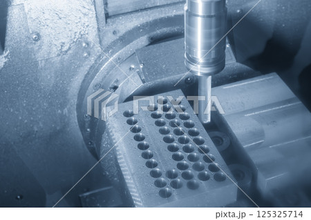 The group of hole drilling process machining center in the light blue scene. 125325714