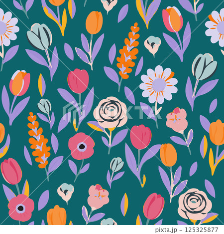 Floral brush strokes seamless pattern design for fashion textiles, graphics, backgrounds and crafts 125325877