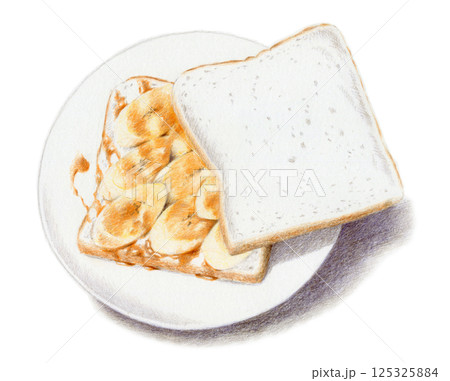 色鉛筆画バナナキャラメルサンド 125325884