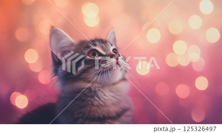 見上げているアメリカンショートヘアの猫 125326497