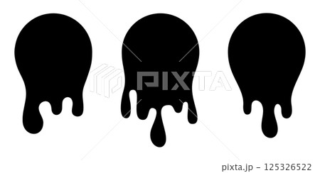 Black paint drip circle labels., floating Ink oil stains vector set 125326522