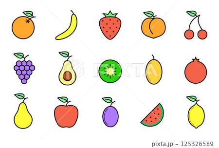 Colorful Cartoon Fruit Icons Collection Colorful Cartoon Fruit Icons Collection 125326589