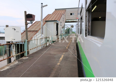 JR北海道、函館本線の函館駅から大沼駅までの普通列車車窓風景(2023年夏曇り空) 125326848