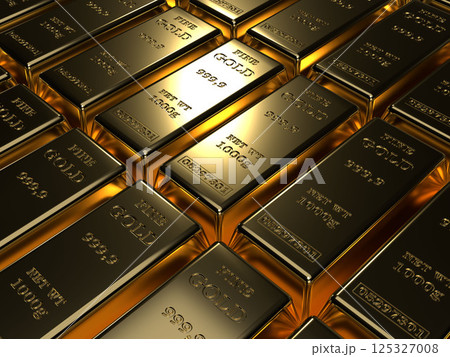 整列している金塊のフォトリアル3Dイラストレーション 125327008