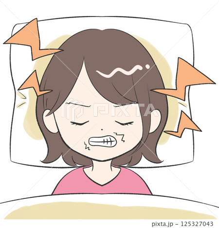 歯ぎしりをする女性 歯ぎしりをする女性 125327043