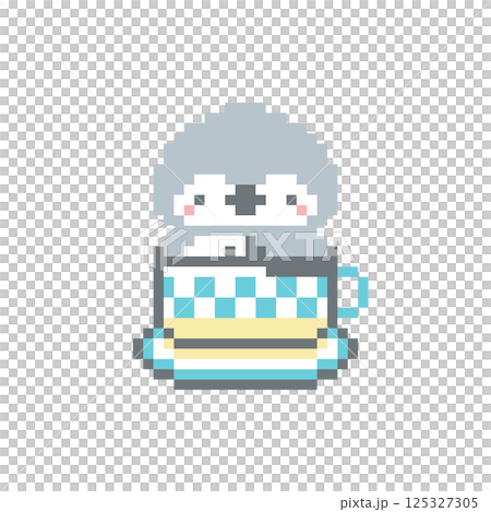 Light blue coffee cup and owl pixel art Light blue coffee cup and owl pixel art 125327305