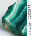 Macro close-up of single piece of malachite gemstone with layered green rings and smooth texture. Studio mineral photography. Geology and decorative stone concept. Design for print, wallpaper, banner. 125327544