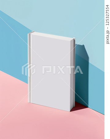 Standing blank hardcover book with white cover on monochrome background. Studio mockup photography. Book template for design. Design for poster, banner, card, postcard 125327554