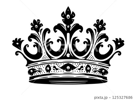 Vintage crown of a king or queen, ink drawing. Kingdom crown, in engraving style 125327686