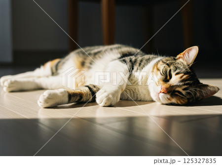 日だまりでくつろぐ三毛猫のアップ（AI生成画像） 125327835