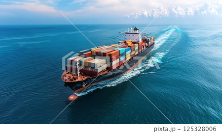 Futuristic maritime security control panel showcasing advanced AI-driven technologies for data analysis, surveillance, and decision-making in the maritime domain. 125328006