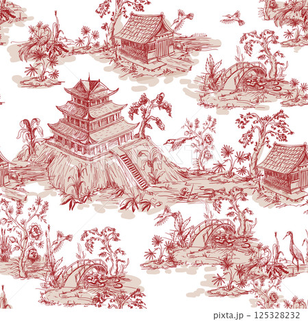 Seamless pattern in chinoiserie style for fabric or interior design. Seamless pattern in chinoiserie style for fabric or interior design. 125328232