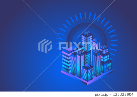 Isometric city blue purple buildings Isometric city blue purple buildings 125328904