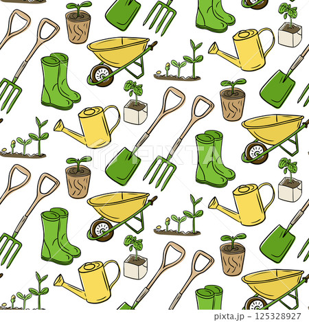 Seamless hand drawn garden pattern with tools Seamless hand drawn garden pattern with tools 125328927