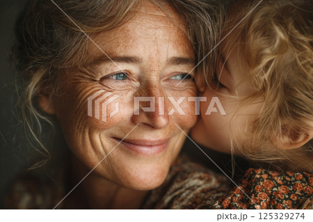 Happy senior woman with young child 125329274
