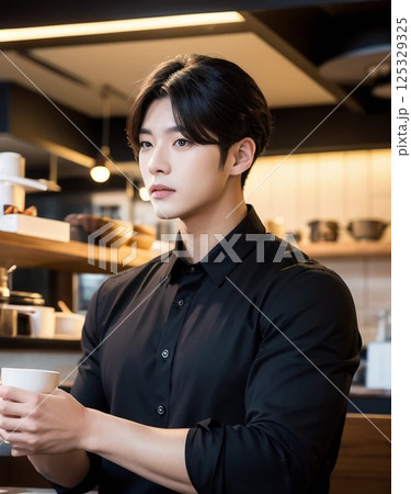イケメンな男性カフェ店員 125329325