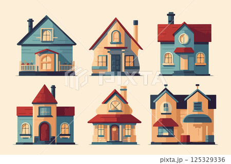 Vector isolated illustration of a set of houses. Vector isolated illustration of a set of houses. 125329336