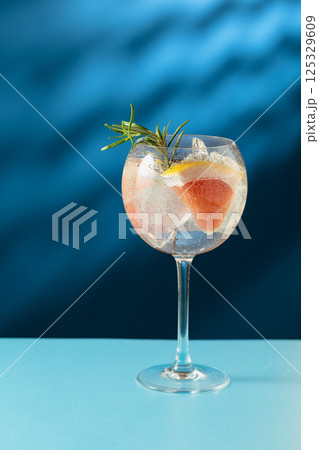 Cocktail gin and tonic with ice and grapefruit slices. 125329609