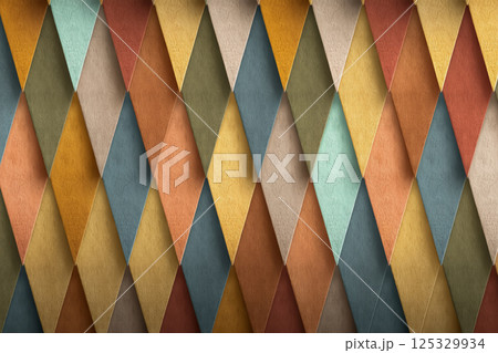 立体的な幾何学模様、モダンカラーのダイヤモンドパターン素材 125329934