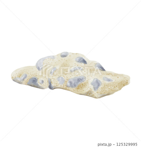 Seabed. Sand and stones. Surface of the earth. Beach. Piece of stone. Horizontal surface. Watercolor illustration without background. Hand drawing. Basis for plants and compositions.  125329995