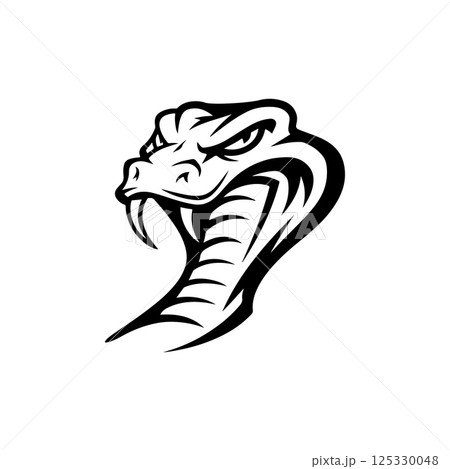 Illustration of head of poisonous snake in engraving style. Design element for logo, label, emblem, sign, badge. Vector illustration 125330048