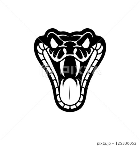 Illustration of head of poisonous snake in engraving style. Design element for logo, label, emblem, sign, badge. Vector illustration 125330052