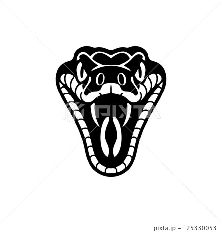 Illustration of head of poisonous snake in engraving style. Design element for logo, label, emblem, sign, badge. Vector illustration 125330053