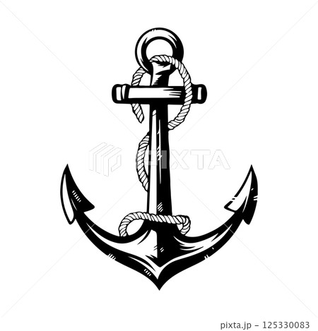 Illustration of the anchor in engraving style. Design element for poster, card, banner, sign, logo. Vector illustration 125330083