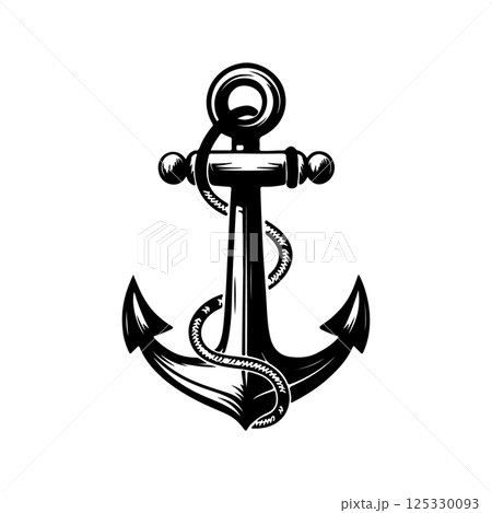 Illustration of the anchor in engraving style. Design element for poster, card, banner, sign, logo. Vector illustration Illustration of the anchor in engraving style. Design element for poster, card, banner, sign, logo. Vector illustration 125330093