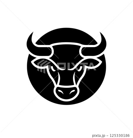 Bull head in engraving style. Design element for logo, label, emblem, sign, poster. Vector image 125330186