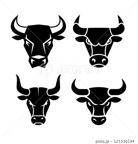 Bull head in engraving style. Design element for logo, label, emblem, sign, poster. Vector image 125330194