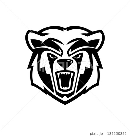 Angry bear head. Grizzly Bear Mascot Head. Design element for logo, label, sign, badge. Angry bear head. Grizzly Bear Mascot Head. Design element for logo, label, sign, badge. 125330223