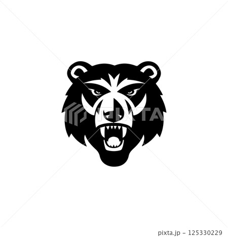 Angry bear head. Grizzly Bear Mascot Head. Design element for logo, label, sign, badge. Angry bear head. Grizzly Bear Mascot Head. Design element for logo, label, sign, badge. 125330229