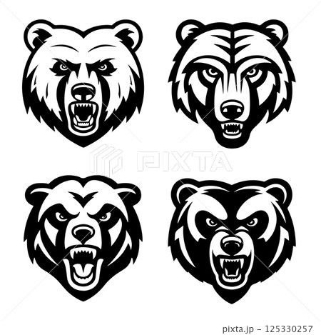 Angry bear head. Grizzly Bear Mascot Head. Design element for logo, label, sign, badge. 125330257