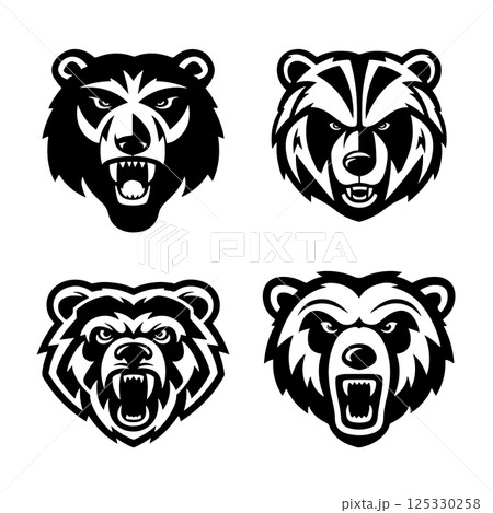 Angry bear head. Grizzly Bear Mascot Head. Design element for logo, label, sign, badge. 125330258