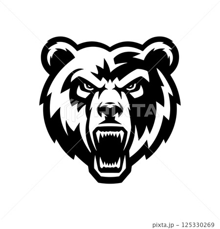 Angry bear head. Grizzly Bear Mascot Head. Design element for logo, label, sign, badge. 125330269