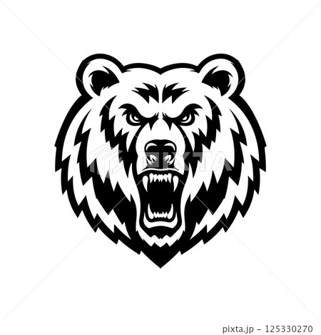 Angry bear head. Grizzly Bear Mascot Head. Design element for logo, label, sign, badge. Angry bear head. Grizzly Bear Mascot Head. Design element for logo, label, sign, badge. 125330270