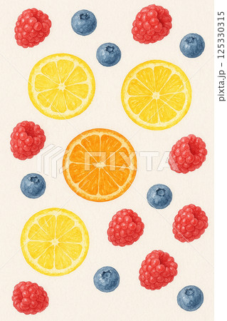 フレッシュフルーツと水彩イラスト背景 フレッシュフルーツと水彩イラスト背景 125330315