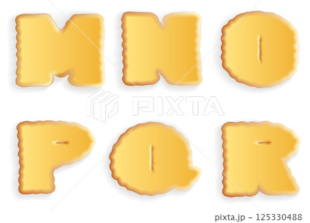 Vector set of appetizing letters of cracker biscuits Vector set of appetizing letters of cracker biscuits 125330488