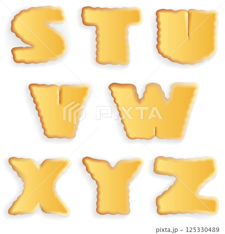 Vector set of appetizing letters of cracker biscuits Vector set of appetizing letters of cracker biscuits 125330489
