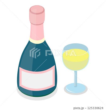 3D Isometric Flat Vector Set of Champagne Bottles. Item 3 3D Isometric Flat Vector Set of Champagne Bottles. Item 3 125330624