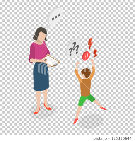 3D Isometric Flat  Illustration of Kids Emotional Management. Item 1 125330644