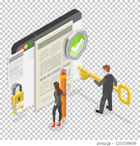 3D Isometric Flat  Illustration of Secured Document. Item 2 125330656